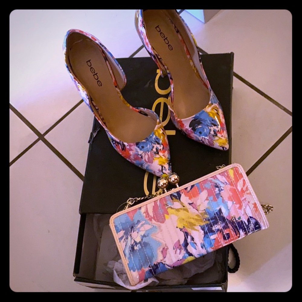 Bebe Floral Heels & Matching Clutch